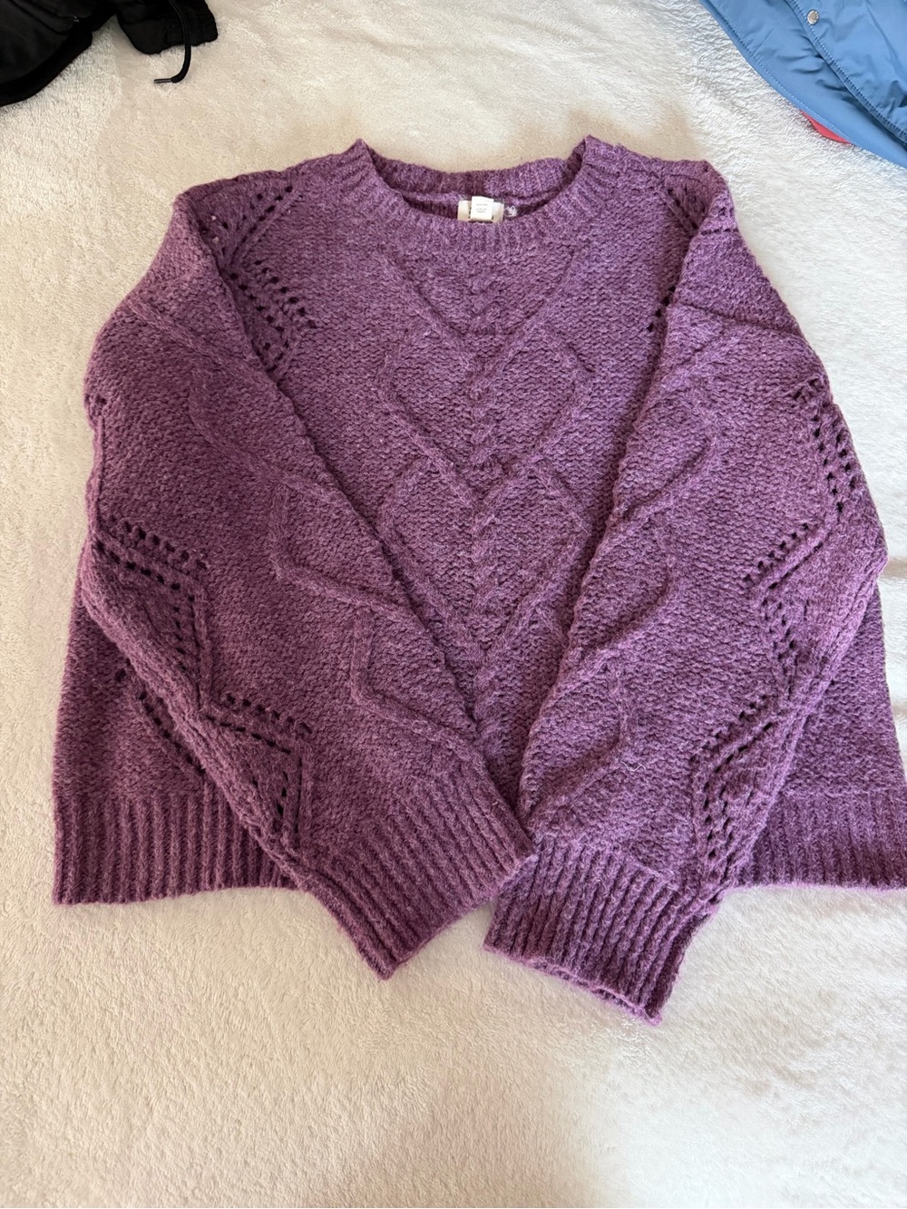 a.n.a Lavender Purple Cable Stitch Crewneck Sweater